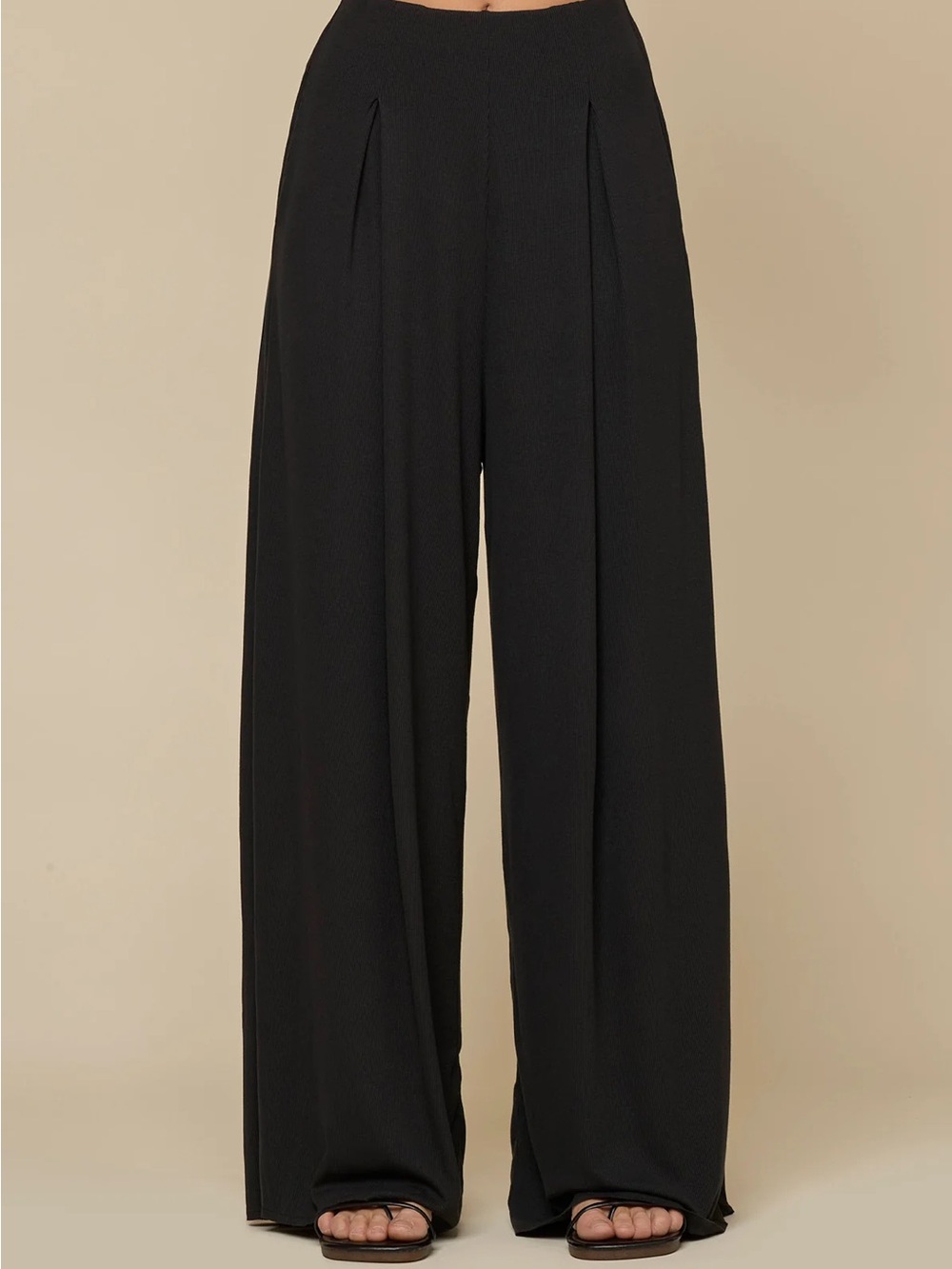 POPFLEX Black High-Rise Wide-Leg ribbed Trousers